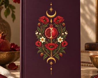Persephone Hardcover Notebook, Pomegranate & Poppy Lined Book, Greek Goddess Writing Notebook, Celestial Botanical Stationery