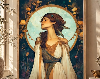Freya Norse Goddess Print, Freyja Art Nouveau, Scandinavian Mythology, Pagan Decor, Viking Artwork
