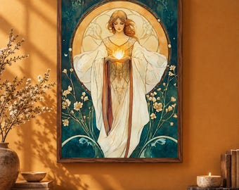 Hestia Goddess Art Print, Art Nouveau Divine Feminine Wall Decor