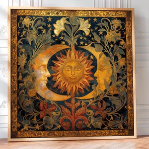 Vintage Sun and Moon Art Print: Celestial Boho Decor