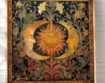 Vintage Sun and Moon Art Print: Celestial Boho Decor
