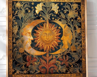 Vintage Sun and Moon Art Print: Celestial Boho Decor