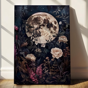 Enchanted Moonlit Garden Fine Art Print | Cosmic Wall Decor | Eclipse Moon | William Morris-Inspired Botanical Art | Eco-Friendly Fine Print