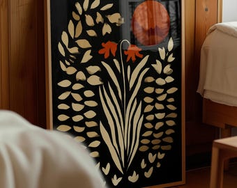 Moderne botanische muurkunst uit het midden van de eeuw, Scandinavische volksbloemenprint