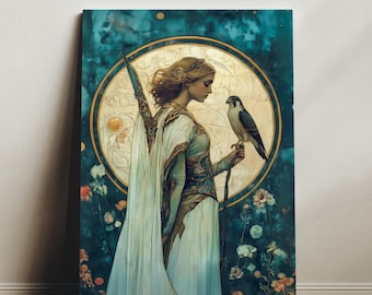 Freya Wall Art, Norse Goddess Print, Art Nouveau Viking Decor