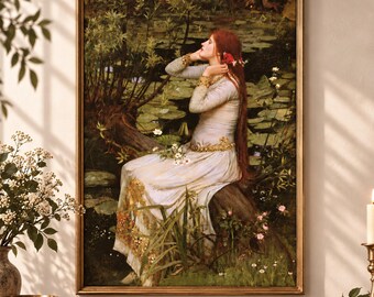 Ophelia by John William Waterhouse Remastered Print, Pre Raphaelite Wall Art, Romantic Vintage Painting