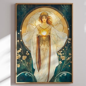 Hestia Greek Goddess Art Nouveau Print | Goddess of Hearth & Home | Mythology Wall Art | Divine Feminine Decor | Pagan Fine Art Gift for Her