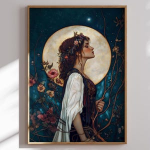 Artemis Göttin Kunstdruck | Jugendstil Print | Griechische Göttin der Jagd | Göttlich weibliche Kunst | Griechische Mythologie | Artemis Gemälde