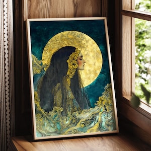 Luna Goddess Art Print | Celestial Moon Wall Decor for Feminine Energy, Altar & Meditation, Mystical Roman Goddess Illustration