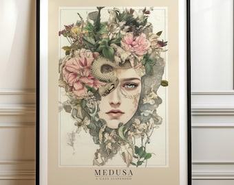 Medusa-kunstafdruk | Donkere vrouwelijke godin kunst aan de muur, Griekse mythologie afdrukbaar, instant digitale download