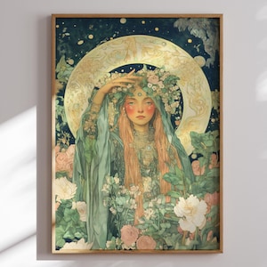 Ostara Wall Art | Goddess of Spring | Art Nouveau Painting | Modern Pagan Artwork | Equinox Art | Divine Feminine Decor | Goddesses Wall Art