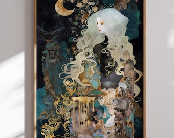 Circe Sorceress Print – Jugendstil Göttin der griechischen Mythologie Witchy Decor Wall Decor