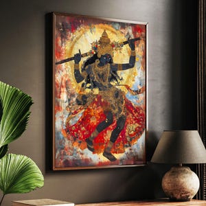 Kali Ma Wall Canvas Art – Hindu Goddess Art, Divine Goddess of Destruction Spiritual Artwork in Vibrant Red for Altar & Sacred Spaces