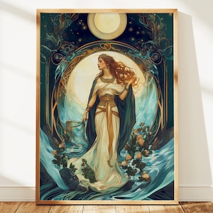 Danu Celtic Goddess Wall Art, Art Nouveau Mythology Print, Divine Feminine Decor
