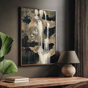 Japanese Waterfall Print, Ukiyo-e Inspired Wabi Sabi Japandi Zen Decor, Asian Landscape Painting, Hokusai Style, Minimalist Waterfall Art