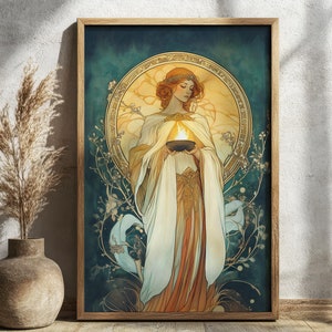 Hestia Greek Goddess Art Nouveau Print | Goddess of Hearth & Home | Mythology Wall Art | Divine Feminine Decor | Pagan Fine Art Gift for Her