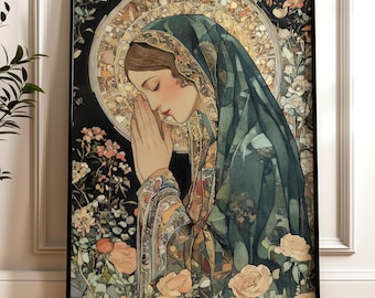 マグダラのマリアのアールヌーボー版画：神聖な女性像を描いた装飾（デジタルダウンロード）