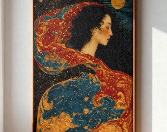 Celestial Wall Art, Moon Goddess Print, Asteria Greek Mythology, Art Nouveau Decor