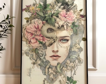 Lámina de Medusa: Diosa femenina oscura, decoración mitológica