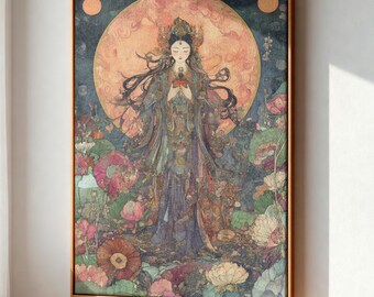 Kuan Yin Art Nouveau Print: Goddess of Compassion, Fine Art Giclée