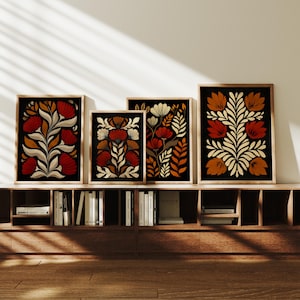 Mid Century Modern Floral Art Prints | Retro Botanical Gallery Set (Digital Download)