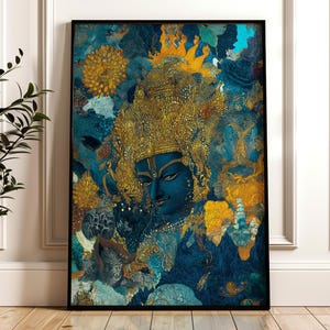 Vishnu Cosmic Art Print – Hindu God Wall Art, Psychedelic Spiritual Awakening Decor, Visionary Indian Mythology Poster for Sacred Spaces