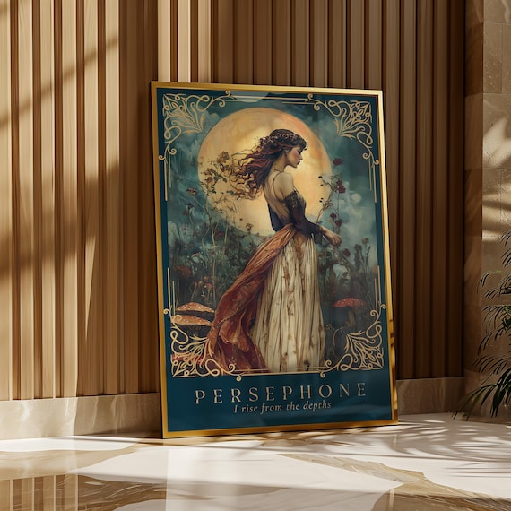 Persephone Goddess Wall Art — Dark Feminine Art Nouveau Poster, Descent & Rebirth