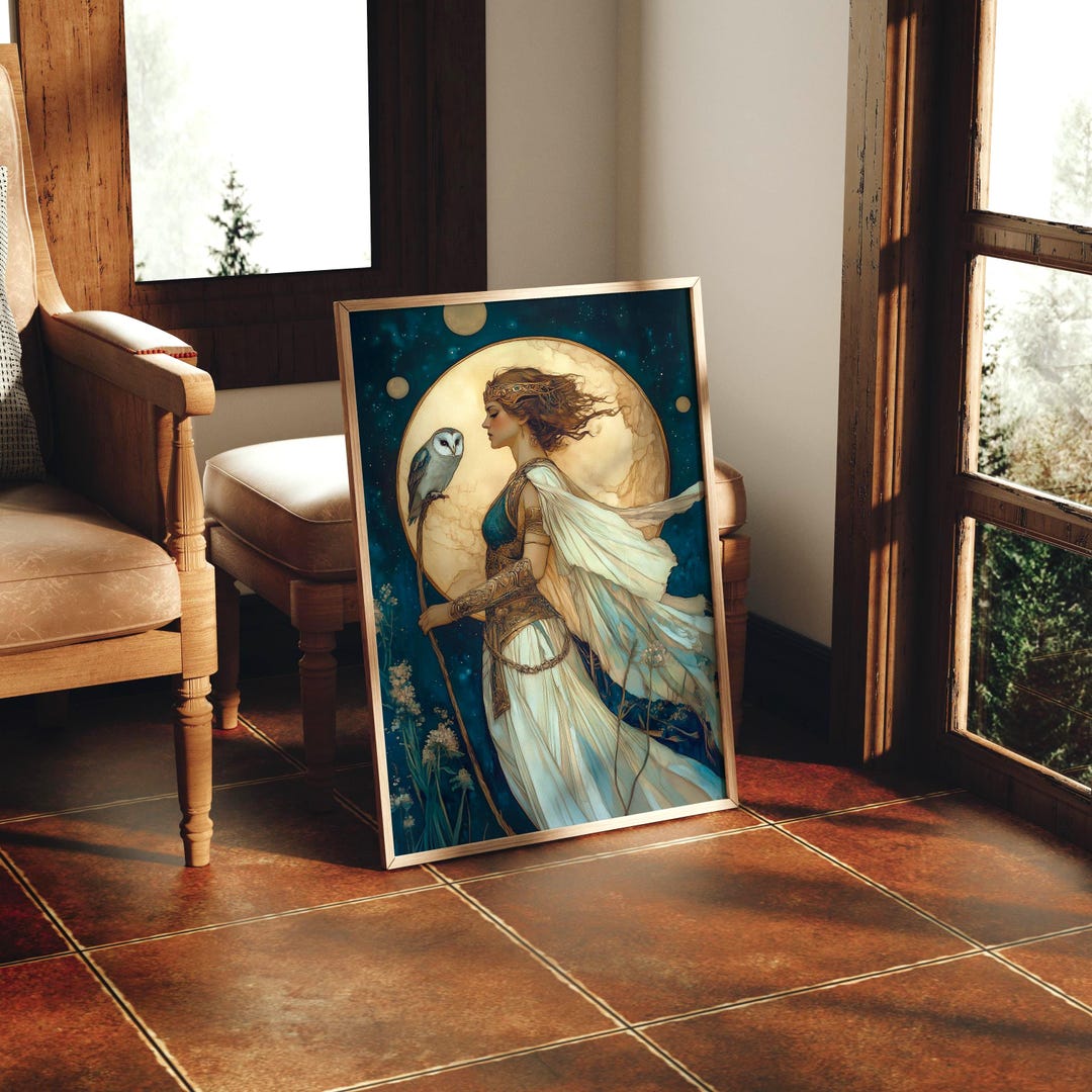 Athena Print - Art Nouveau Goddess With Owl Wall Decor - Etsy