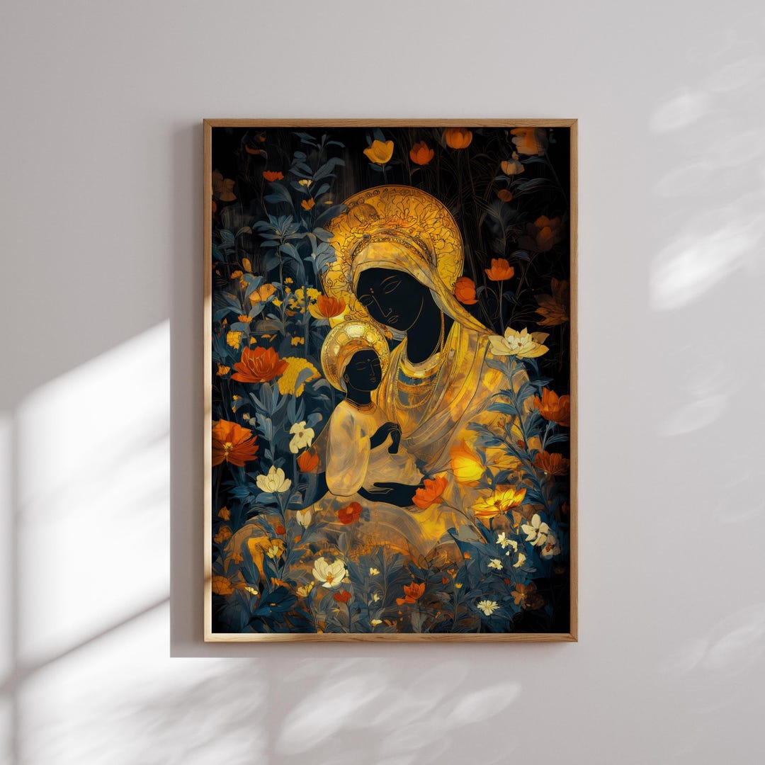 Black Madonna and Child Wall Art, Catholic Virgin Mary Print, Sacred ...