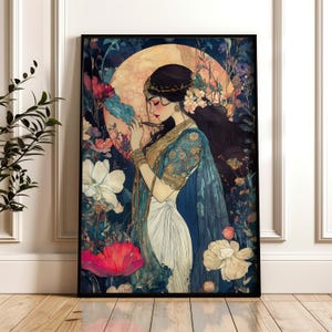 Lakshmi Fine Art Nouveau Print - Hindu Goddess of Abundance & Prosperity, Hinduism Mythology Decor, Divine Feminine Wall Art, Diwali Gift
