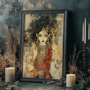 Kali Ma Wall Art – Hindu Goddess of Darkness Print, Empowerment & Transformation Spiritual Indian Home Decor, Dark Divine Feminine Artwork