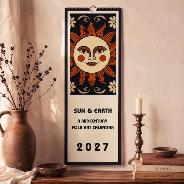 2027 Folk Art Calendar, Mid Century Botanical Wall Decor, Housewarming Gift