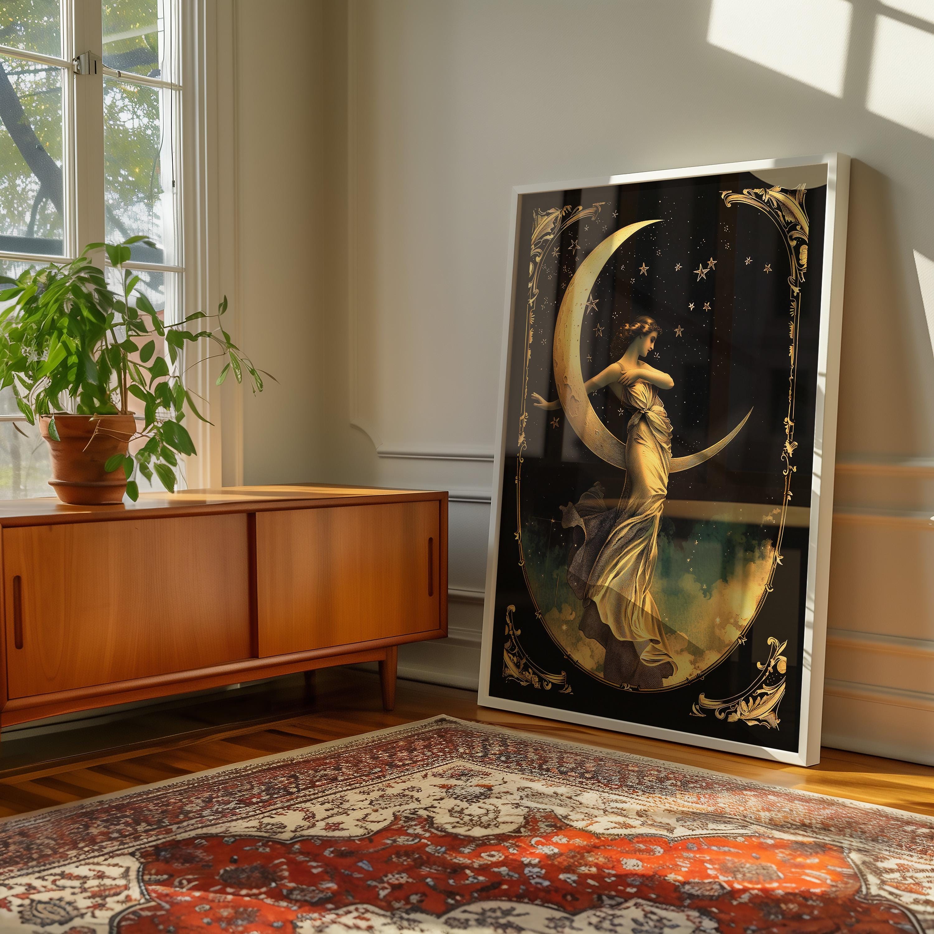 Moon Goddess Art Print | Sacred Feminine Wall Art | Art Nouveau Lunar ...