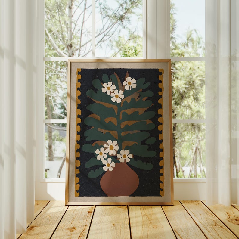 Mid Century Modern Botanical Print | Scandinavian Folk Floral Wall Art ...