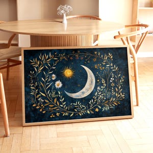 Botanical Crescent Moon Printable Art - Floral Lunar Wreath Instant Download, Celestial Nature Wall Art for Modern Farmhouse Decor