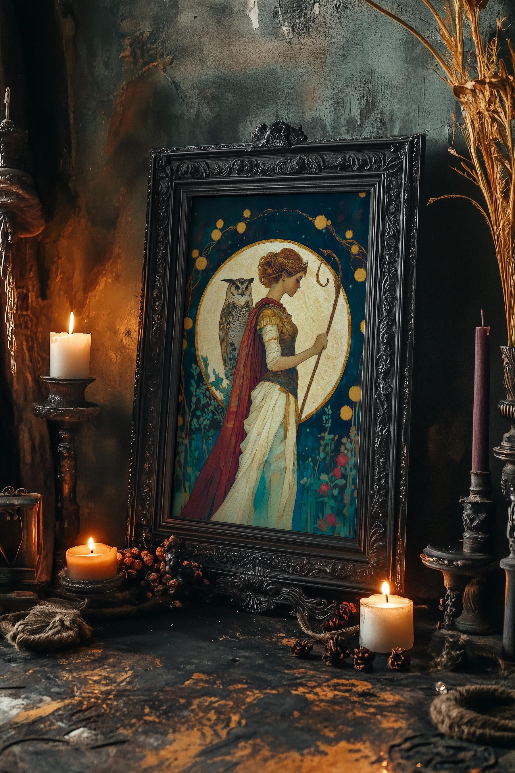 Athena Goddess Print | Art Nouveau Wall Art | Greek Goddess of Wisdom | Divine Feminine Mythology Print | Athena Decor | Altar Print