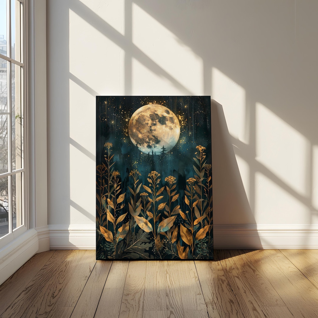 Full Moon Fine Art Print - Lunar Botanical Decor, Forest Cabin Wall Art ...