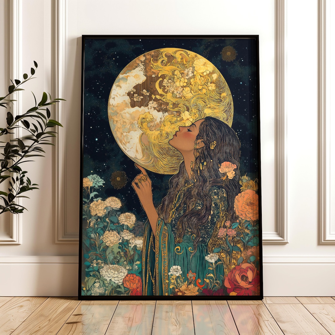 Moon Goddess Art Nouveau Print: Selene, Celestial Feminine Decor ...