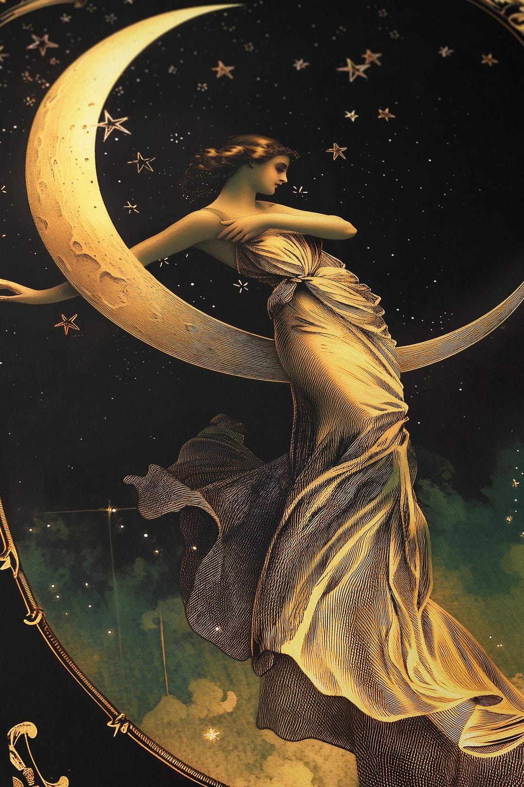Moon Goddess Art Print | Art Nouveau Celestial Wall Decor - Etsy