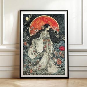 Amaterasu Goddess Instant Download - Art Nouveau Inspired Printable, Japanese Mythological Sun Goddess, Divine Feminine Archetype Decor