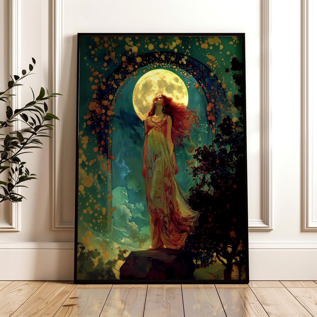 Moon Goddess Print – Mystical Celestial Wall Art - Etsy