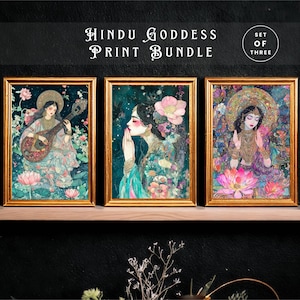 Hindu Goddesses Art Print Set: Tridevi, Saraswati, Lakshmi, Parvati (Digital Download)