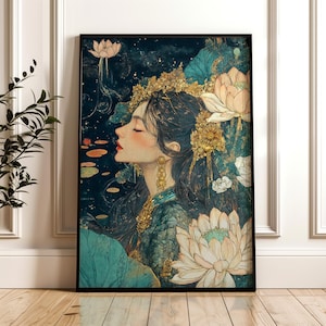 Empress Fine Art Print - Tarot Inspired Goddess Poster, Mystical Lotus Artwork, Divine Feminine Embodiment Archetype, Spiritual Decor