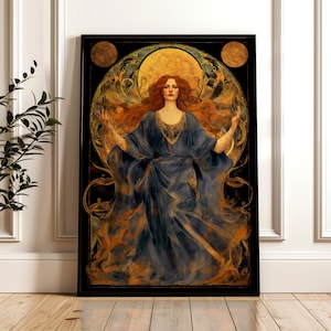 Brigid Goddess Decor, Celtic Mythology Print, Irish Divine Feminine, Art Nouveau Wall Art