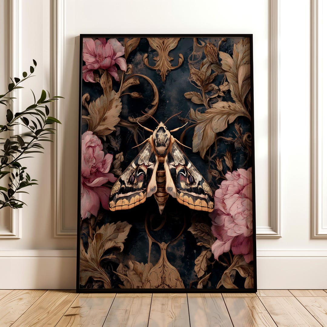 Ornate Cecropia Moth Wall Art | Vintage Gothic Floral Nature Print ...