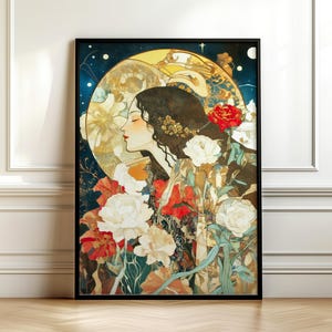 Mother Goddess Art Nouveau Canvas | Gaia Earth Goddess Mythology Wall Art | Divine Feminine Decor Great Mother Creator | New Mom Painting