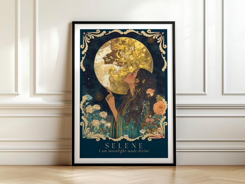 Selene Goddess Wall Art — Art Nouveau Divine Feminine Poster, Moonlight ...