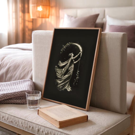 Moon Goddess Wall Art, Celestial Lunar Print, Divine Feminine Decor, Mystical Moon Art