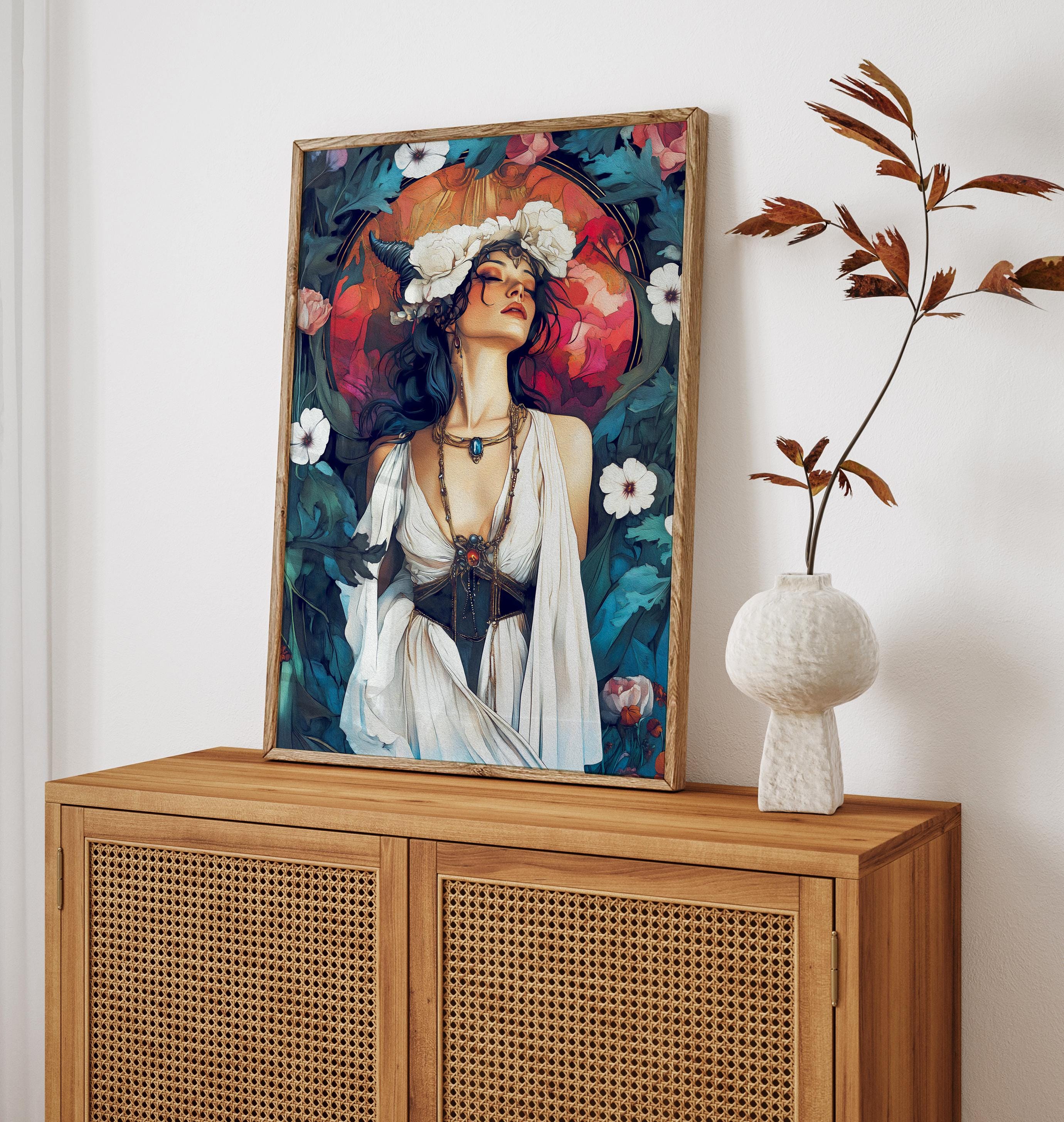 Lilith Wall Art, Dark Feminine Goddess Print, Art Nouveau Floral Decor ...