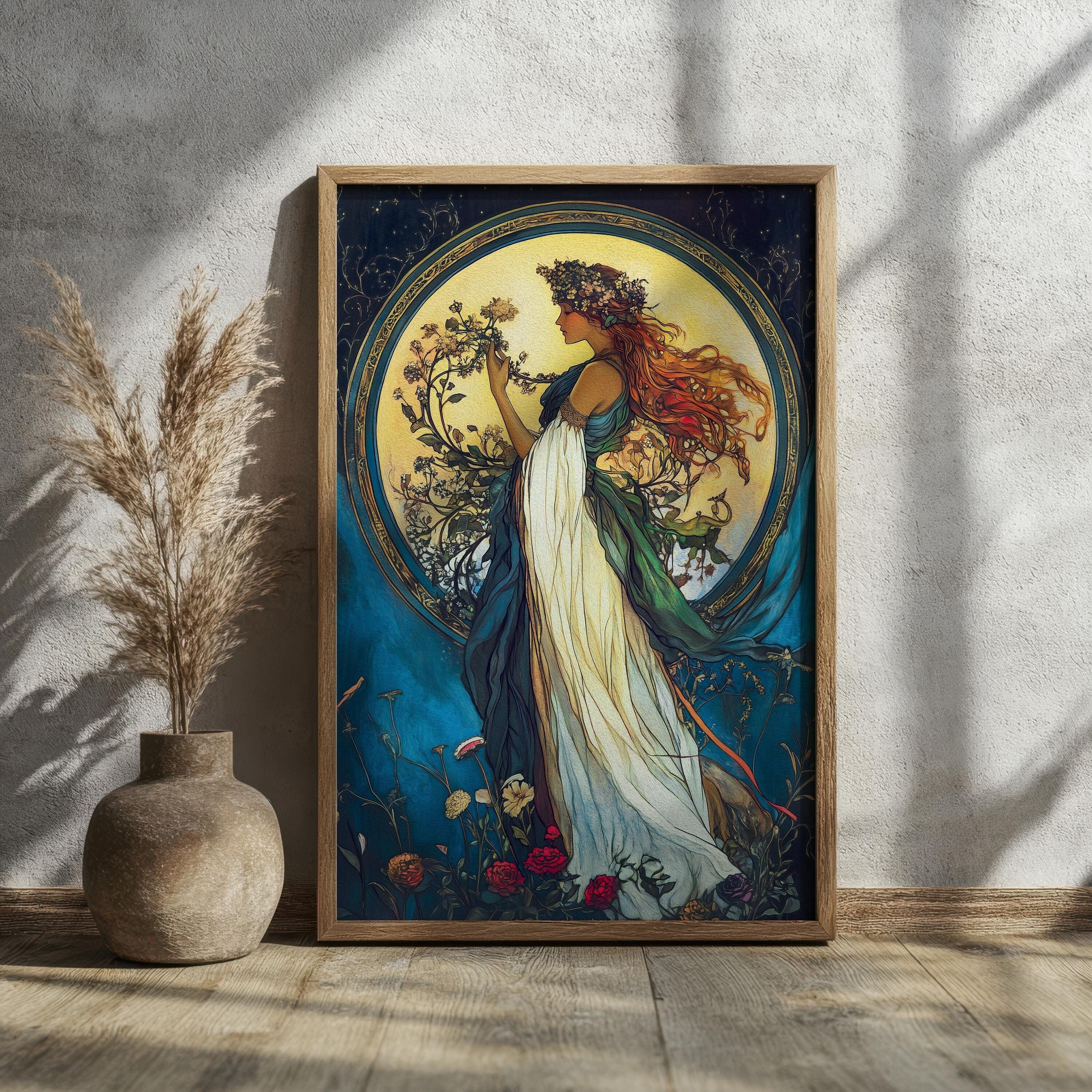 Gaia Goddess Wall Art - Art Nouveau Decor, Mother Earth Print, Divine Feminine Archetypes, Pagan Gift for Her, Mythology Inspired Fine Art